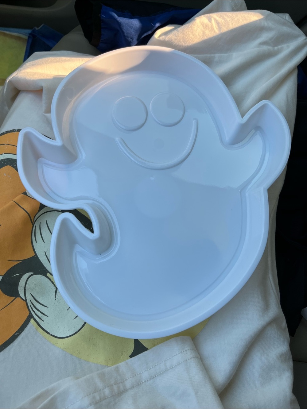 Halloween White Ghost-Shaped Serving Tray and black plastic  tray